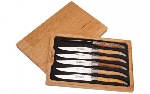 Laguiole en Aubrac Steakmesser-Set 6tlg mit verschiedenen europäischen Hölzern
