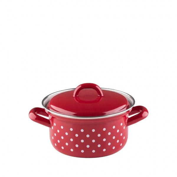 Riess Country Pünktchen rot Kasserolle mit Deckel 14 cm