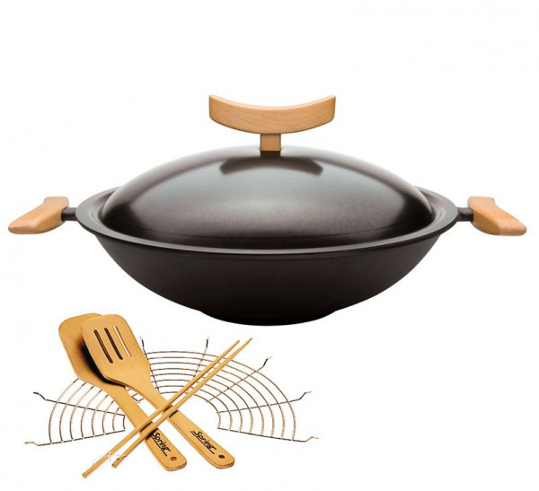 Spring Guss-Wok 35 cm mit Metalldeckel und Zubehör