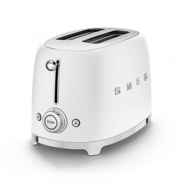 Smeg Toaster 2 Scheiben Weiß matt 50'S Retro Style seitlich