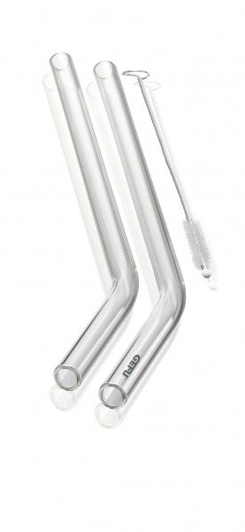 Gefu Glastrinkhalm 23 cm gebogene Form 4 Stück transparent mit Bürste Future