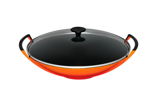 Le Creuset Wok mit Glasdeckel 36 cm ofenrot